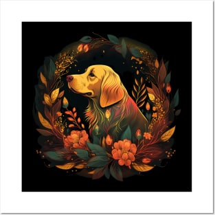 Golden Retriever Dog, Floral Ornament, Dog Lover Posters and Art